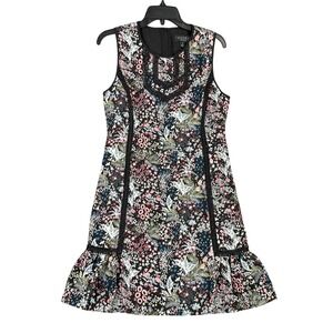 Laundry By Shelli Segal Womens 6 Floral Lace Trim‎ Sheath Dress Black Multi